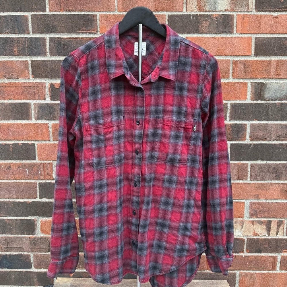 Vans Flannel Plaid Button-Up Shirt Red and Black Large - Picture 2 of 9